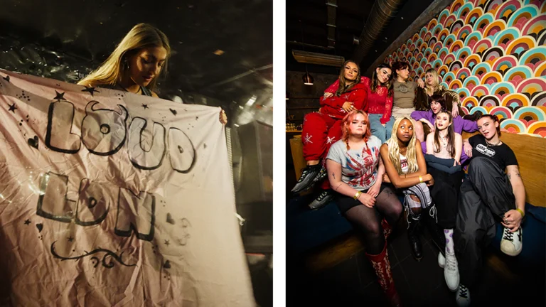 Left: LOUD LDN Banner | Right: LOUD LDN at Abbie McCarthy Good Karma Club / Photo: Naomi Kane